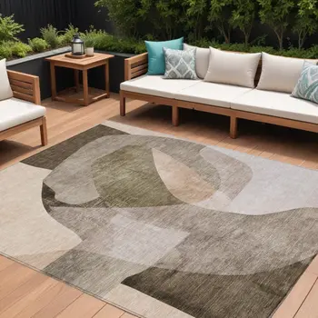 10' X 14' Taupe And Beige Abstract Washable Indoor Outdoor Area Rug