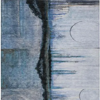 5' X 8' Blue And Charcoal Abstract Washable Indoor Outdoor Area Rug