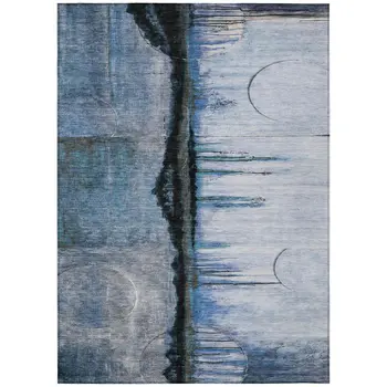 5' X 8' Blue And Charcoal Abstract Washable Indoor Outdoor Area Rug