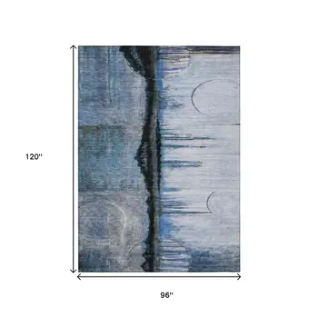8' X 10' Blue And Charcoal Abstract Washable Indoor Outdoor Area Rug