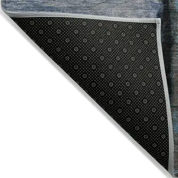8' X 10' Blue And Charcoal Abstract Washable Indoor Outdoor Area Rug