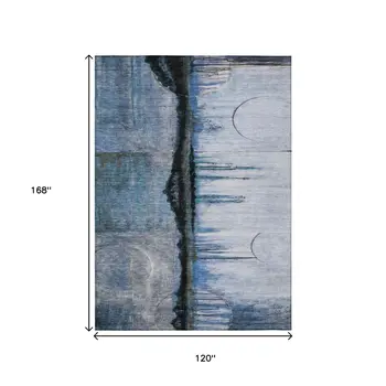 10' X 14' Blue And Charcoal Abstract Washable Indoor Outdoor Area Rug