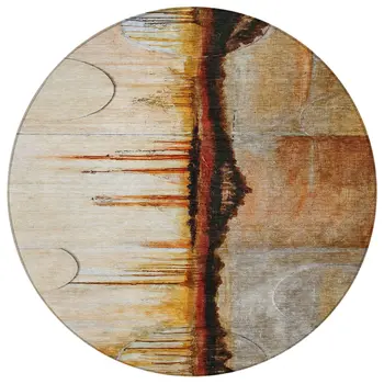 8' Rust And Charcoal Round Abstract Washable Indoor Outdoor Area Rug