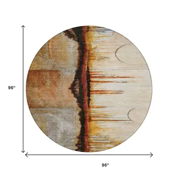 8' Rust And Charcoal Round Abstract Washable Indoor Outdoor Area Rug