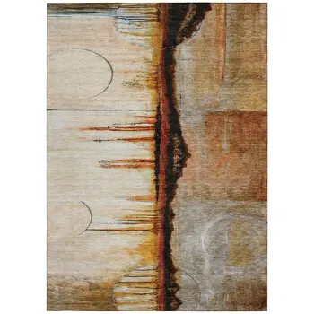 9' X 12' Rust And Charcoal Abstract Washable Indoor Outdoor Area Rug