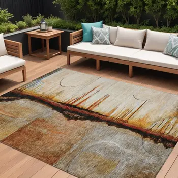 10' X 14' Rust And Charcoal Abstract Washable Indoor Outdoor Area Rug