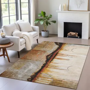 10' X 14' Rust And Charcoal Abstract Washable Indoor Outdoor Area Rug