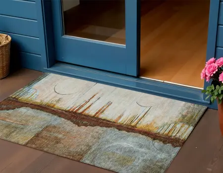 3' X 5' Rust And Beige Abstract Washable Indoor Outdoor Area Rug