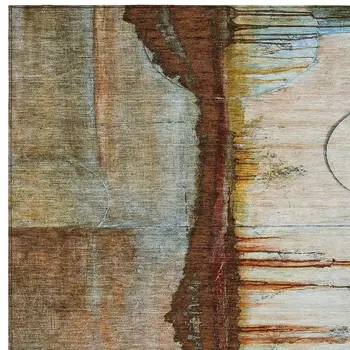 5' X 8' Rust And Beige Abstract Washable Indoor Outdoor Area Rug