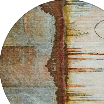 8' Rust And Beige Round Abstract Washable Indoor Outdoor Area Rug