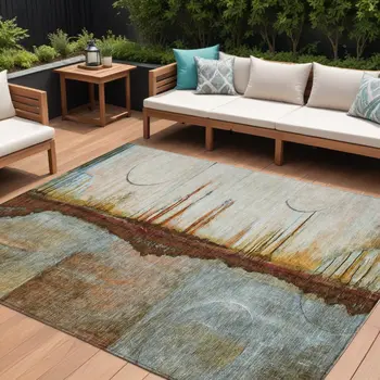 8' X 10' Rust And Beige Abstract Washable Indoor Outdoor Area Rug