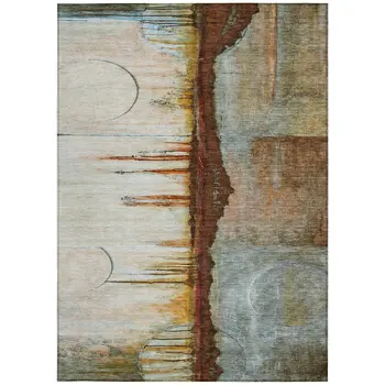 8' X 10' Rust And Beige Abstract Washable Indoor Outdoor Area Rug