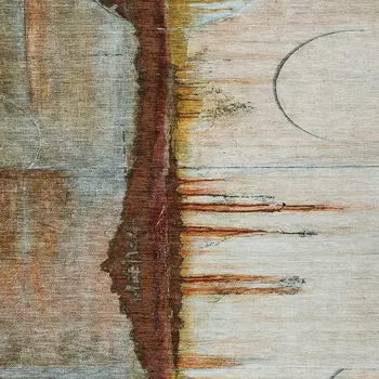 9' X 12' Rust And Beige Abstract Washable Indoor Outdoor Area Rug