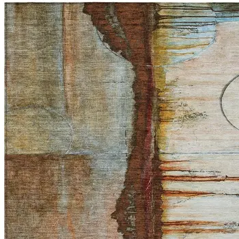 10' X 14' Rust And Beige Abstract Washable Indoor Outdoor Area Rug