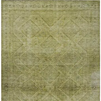 3' X 5' Artichoke Green And Ivory Geometric Washable Indoor Outdoor Area Rug