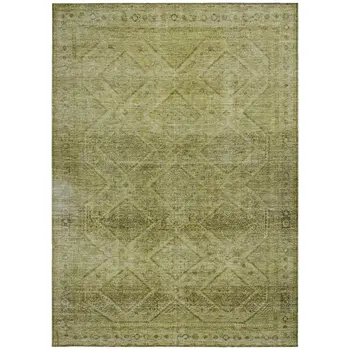 5' X 8' Artichoke Green And Ivory Geometric Washable Indoor Outdoor Area Rug