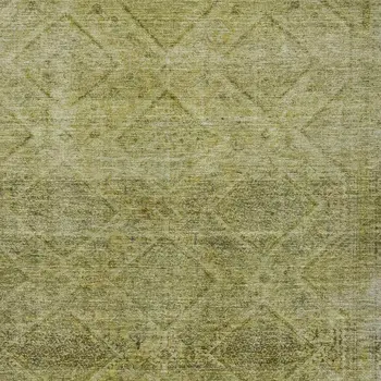5' X 8' Artichoke Green And Ivory Geometric Washable Indoor Outdoor Area Rug