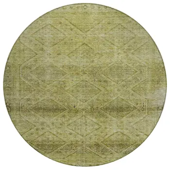 8' Artichoke Green And Ivory Round Geometric Washable Indoor Outdoor Area Rug