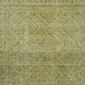 8' X 10' Artichoke Green And Ivory Geometric Washable Indoor Outdoor Area Rug