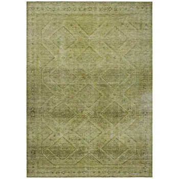 9' X 12' Artichoke Green And Ivory Geometric Washable Indoor Outdoor Area Rug