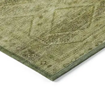9' X 12' Artichoke Green And Ivory Geometric Washable Indoor Outdoor Area Rug