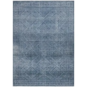 3' X 5' Blue And Ivory Geometric Washable Indoor Outdoor Area Rug