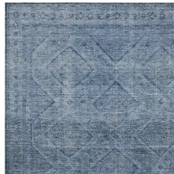 5' X 8' Blue And Ivory Geometric Washable Indoor Outdoor Area Rug