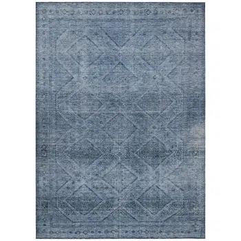 5' X 8' Blue And Ivory Geometric Washable Indoor Outdoor Area Rug