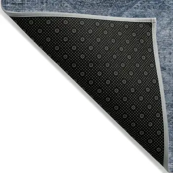 5' X 8' Blue And Ivory Geometric Washable Indoor Outdoor Area Rug