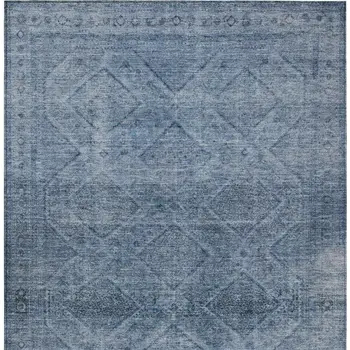 8' X 10' Blue And Ivory Geometric Washable Indoor Outdoor Area Rug