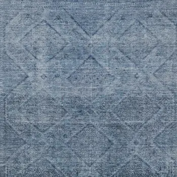 8' X 10' Blue And Ivory Geometric Washable Indoor Outdoor Area Rug