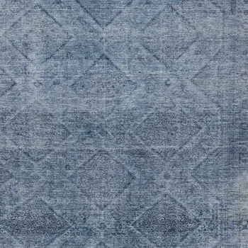 9' X 12' Blue And Ivory Geometric Washable Indoor Outdoor Area Rug