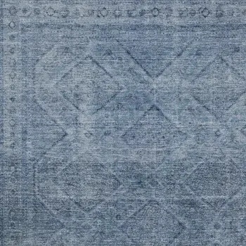 10' X 14' Blue And Ivory Geometric Washable Indoor Outdoor Area Rug