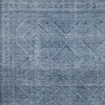 10' X 14' Blue And Ivory Geometric Washable Indoor Outdoor Area Rug
