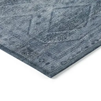 10' X 14' Blue And Ivory Geometric Washable Indoor Outdoor Area Rug