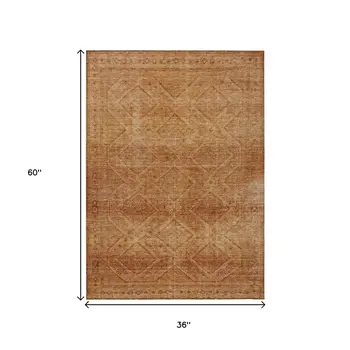 3' X 5' Copper And Ivory Geometric Washable Indoor Outdoor Area Rug
