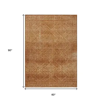 5' X 8' Copper And Ivory Geometric Washable Indoor Outdoor Area Rug