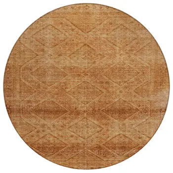 8' Copper And Ivory Round Geometric Washable Indoor Outdoor Area Rug