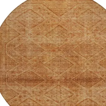 8' Copper And Ivory Round Geometric Washable Indoor Outdoor Area Rug