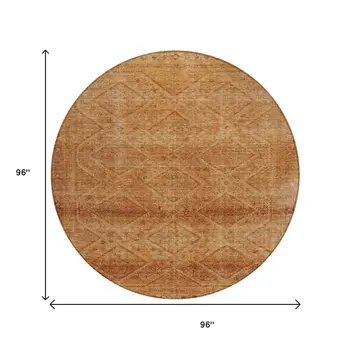 8' Copper And Ivory Round Geometric Washable Indoor Outdoor Area Rug