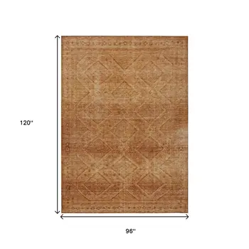 8' X 10' Copper And Ivory Geometric Washable Indoor Outdoor Area Rug