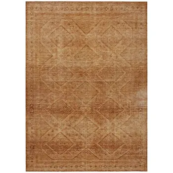 9' X 12' Copper And Ivory Geometric Washable Indoor Outdoor Area Rug