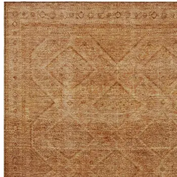 10' X 14' Copper And Ivory Geometric Washable Indoor Outdoor Area Rug