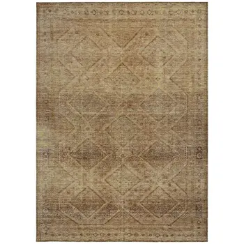 3' X 5' Khaki And Beige Geometric Washable Indoor Outdoor Area Rug