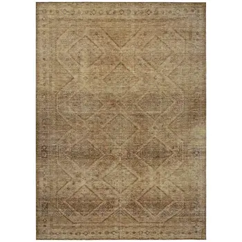 3' X 5' Khaki And Beige Geometric Washable Indoor Outdoor Area Rug