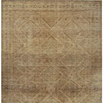 5' X 8' Khaki And Beige Geometric Washable Indoor Outdoor Area Rug