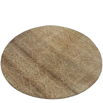 8' Khaki And Beige Round Geometric Washable Indoor Outdoor Area Rug