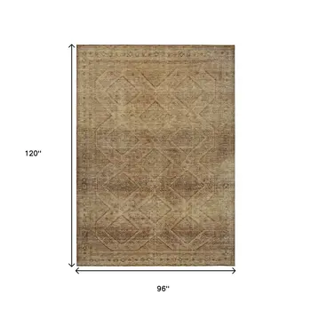8' X 10' Khaki And Beige Geometric Washable Indoor Outdoor Area Rug