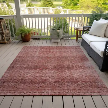 3' X 5' Pink And Ivory Geometric Washable Indoor Outdoor Area Rug