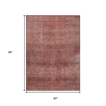 5' X 8' Pink And Ivory Geometric Washable Indoor Outdoor Area Rug